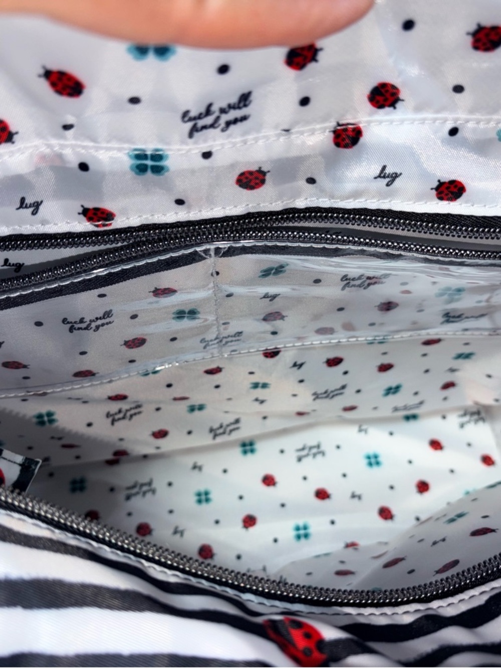 Lug Black & White Striped Tote Bag with Red Ladybug Accents - Picture 7 of 9